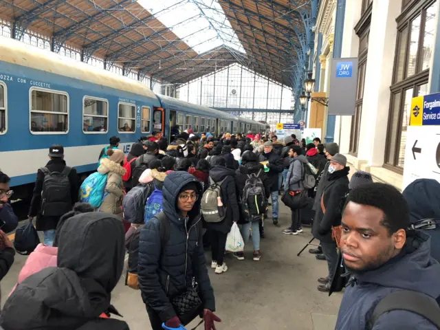 Refugees arrive at Budapest West station