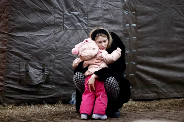 A Ukrainian refugee mother and child