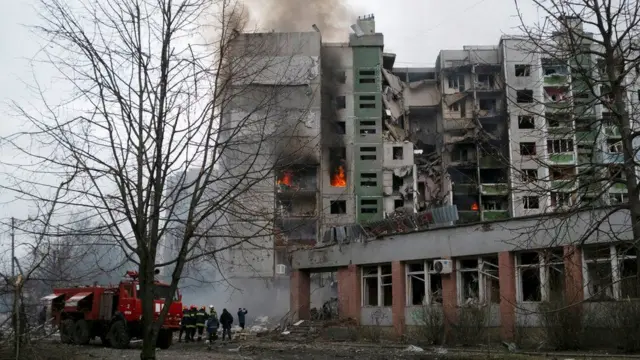 Building destroyed in Chernihiv, Ukraine.