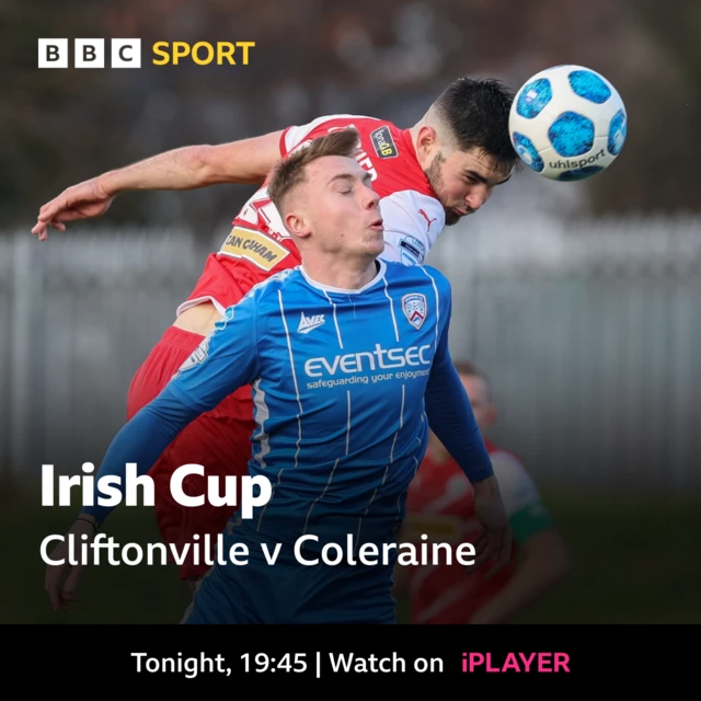 Cliftonville and Coleraine players challenge for the ball in the air
