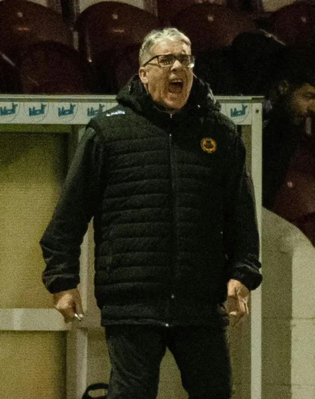 Ian McCall, Partick Thistle manager shouts orders from the sidelines.