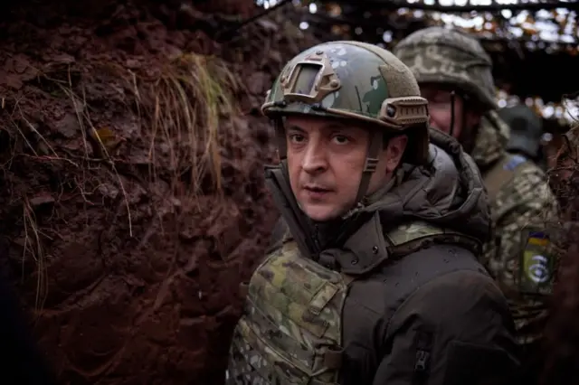 Ukraine's President Volodomyr Zelensky in military gear