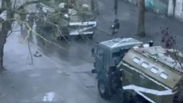 Armoured vehicles believed to be part of the Russian invasion force in Kherson