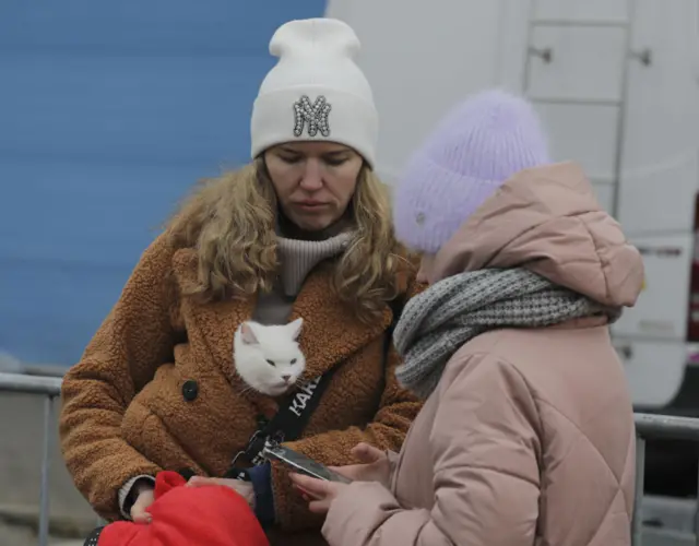 Ukrainian civilians who came to Poland by train due to Russia's attacks on Ukraine are seen on March 5, 2022 in Przemysl, Poland.