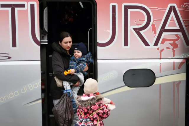 People arriving to the Ukrainian Polish borders at Hrebenne, Poland, on March 04, 2022