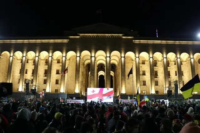 Demonstrators outside the Parliament building in Tbilisi