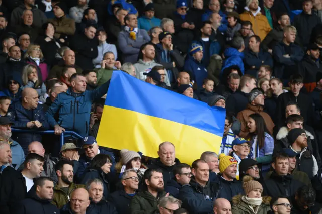 A Ukraine flag in the Leicester crowd