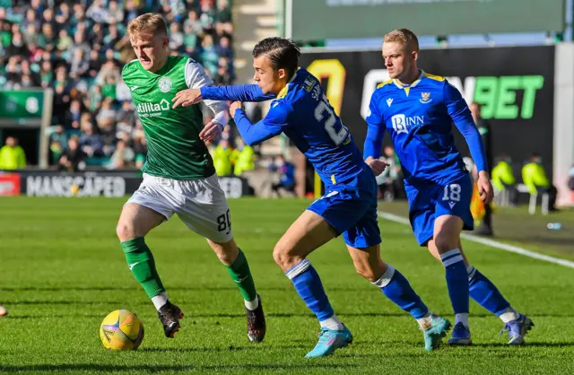 Ewan Henderson dribbles past Thomas Sang