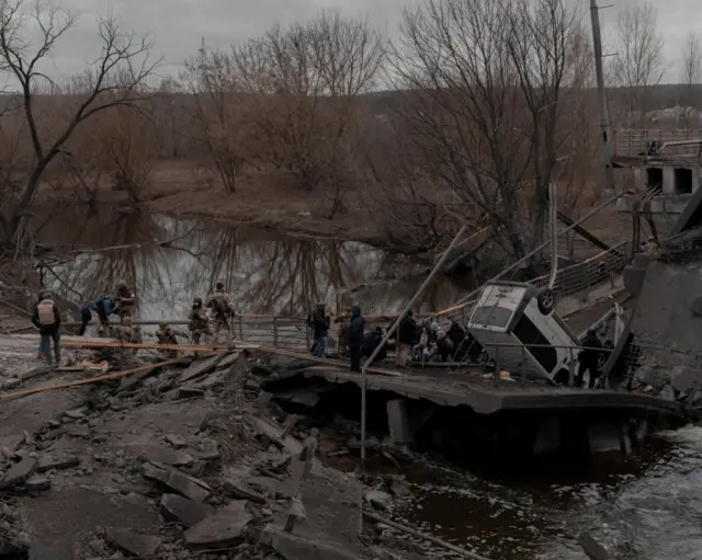 Collapsed bridge in Irpin, Kyiv