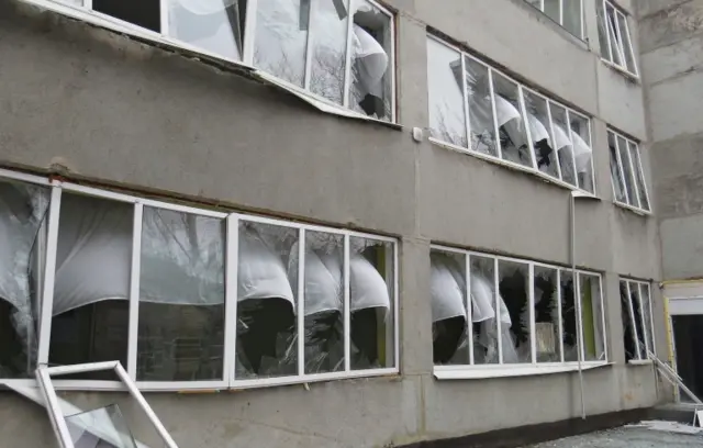 A damaged building in Mariupol