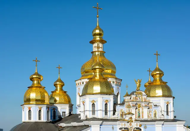 The golden cupolas / domes of St Michael's Monastry in Kiev