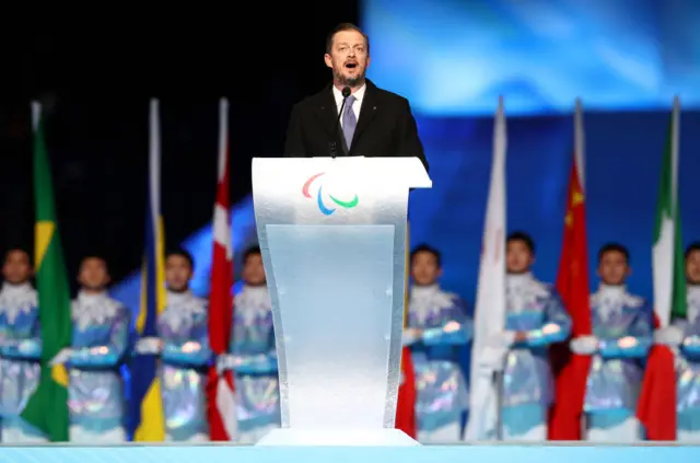 Andrew Parsons, President of IPC makes a speech during the Opening Ceremony of the Beijing 2022 Winter Paralympics at the Beijing National Stadium on March 04, 2022 in Beijing, China.