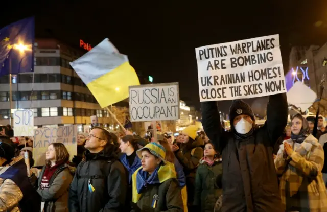 Demonstrators in the Czech capital of Prague