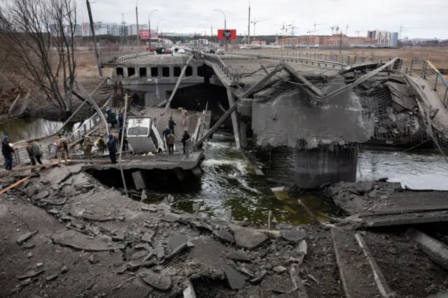 Collapsed bridge in Irpin, Kyiv