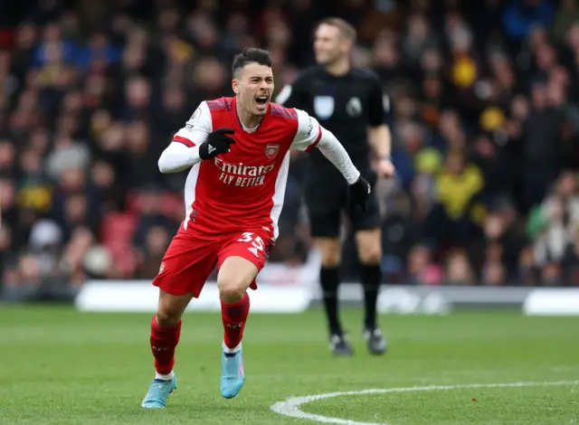 Arsenal striker Gabriel Martinelli scores vs Watford