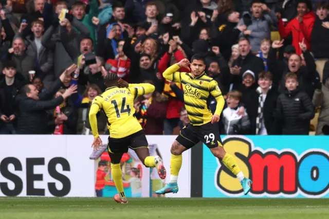 Watford's Cucho Hernandez celebrates equaliser vs Arsenal