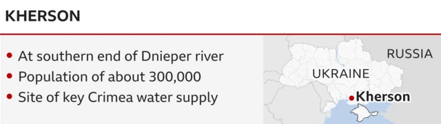 Map and facts about Kherson, which has a population of 300,000 and is in southern Ukraine