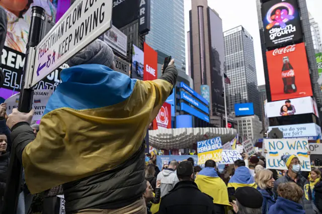 Pro-Ukraine protesters in New York's Times Square