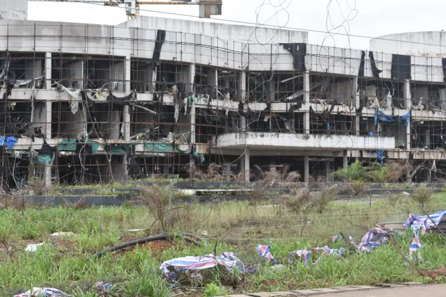 Devastated building in Nkoma-Ntoma military camp.