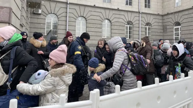 Queues for an evacuation train in Dnipro