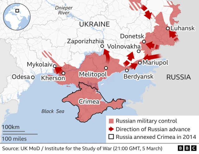 Graphic showing Russian advances in the east of Ukraine