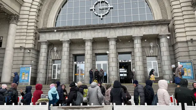 Queues for an evacuation train in Dnipro