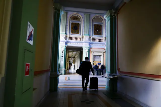 Passengers arrived on a train from Odessa via Lviv in Ukraine to the railway station in Przemysl, Poland on 24 February 2022