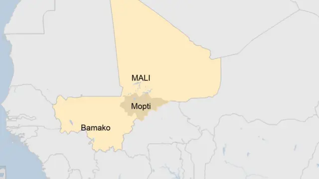 Map of Mali showing Bamako and Mopti