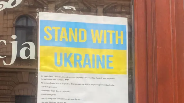 Sign showing solidarity with Ukraine in Krakow, Poland