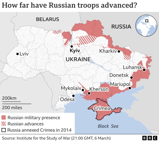 How far have Russian troops advanced?