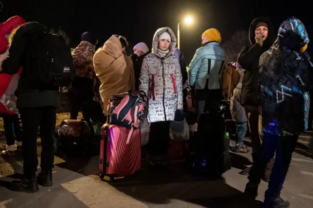 Refugees from Ukraine at the Polish-Ukrainian border in Dorohusk