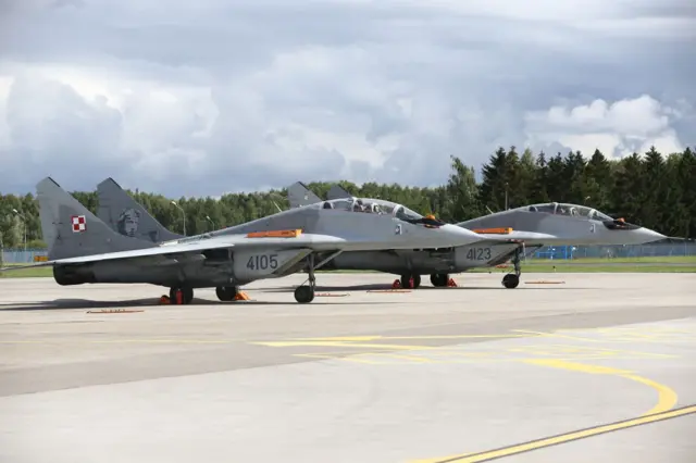 A view of MIG-29 of Polish Air Forces at 22nd Air Base Command in Malbork, Poland on August 27, 2021.