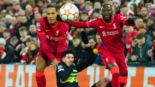 Liverpool Virgil van Dijk and Naby Keita in action against Inter Milan