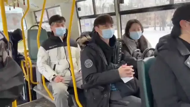 Evacuees on a coach to leave Sumy, Ukraine - 8 March 2022