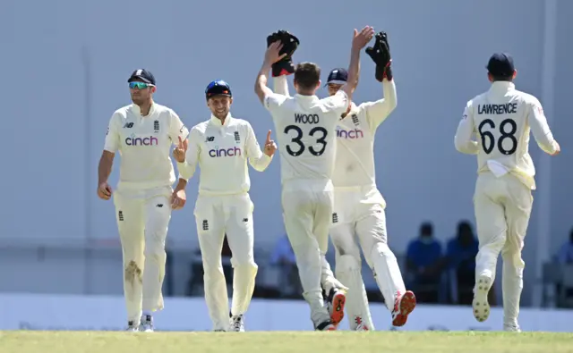 Mark Wood celebrates wicket