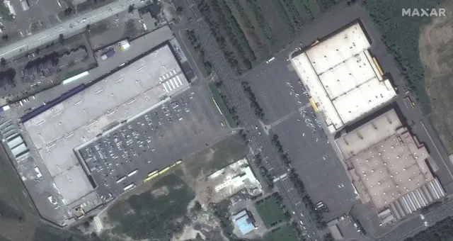 Satellite image of grocery stores and shopping malls in Mariupol before Russian invasion of Ukraine