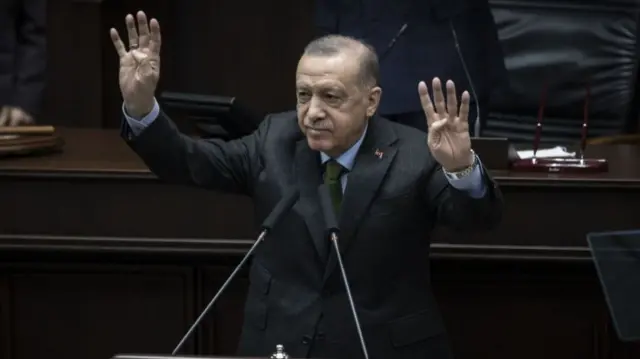 Recep Tayyip Erdogan speaks during his party's group meeting in Ankara