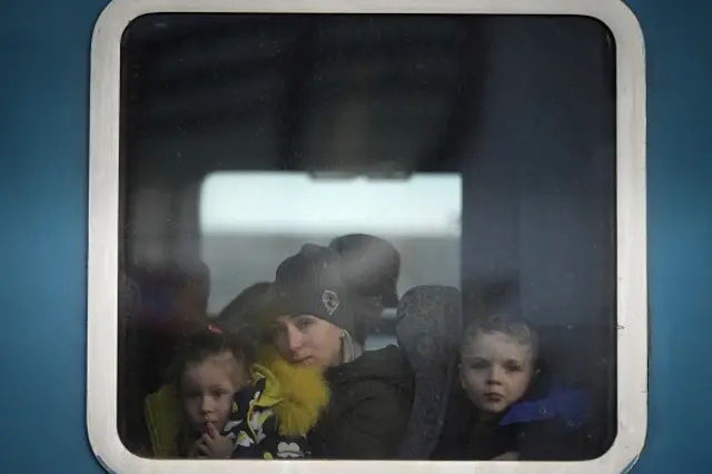 Ukrainian refugees on a train