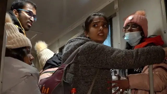 Indian students on a train from Sumy to Poltava