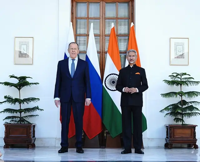 Indian External Affairs Minister Dr S Jaishankar welcoming Sergei Lavrov in New Delhi