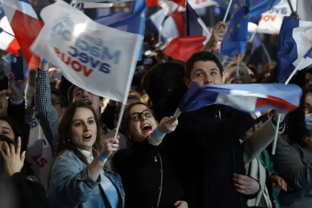 macron supporters cheer