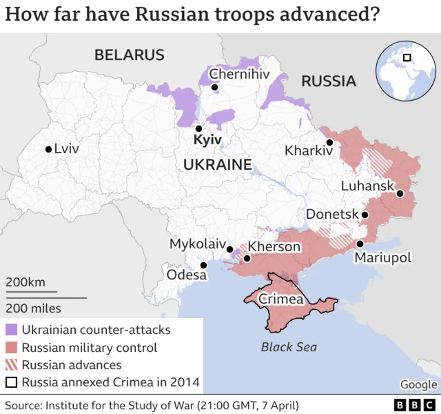 How far Russian troops have advanced