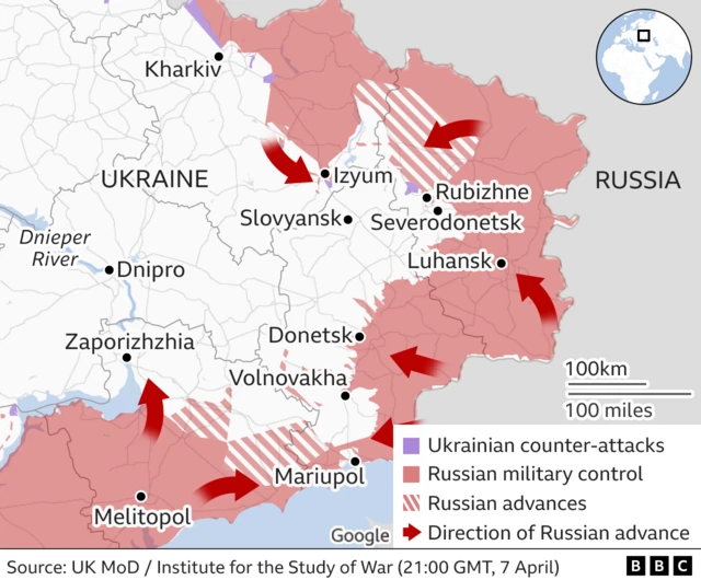 Map of Russia-Ukraine conflict, source: UK MoD/Institute for Study of War