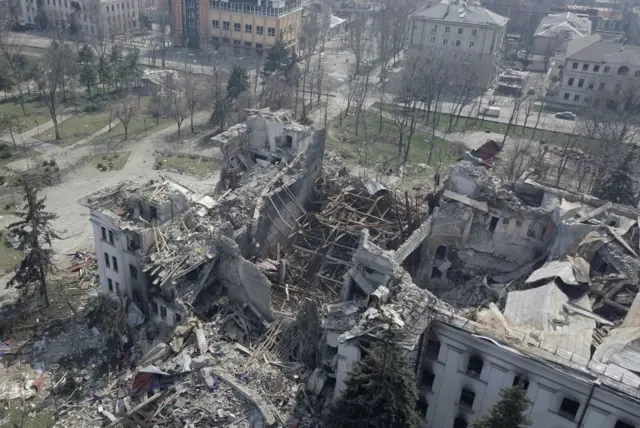 A destroyed theatre in Mariupol, Ukraine. Photo: 10 April 2022