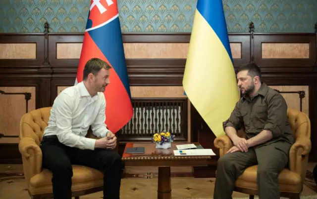 Slovak Prime Minister Eduard Heger meets Ukraine's President Zelensky