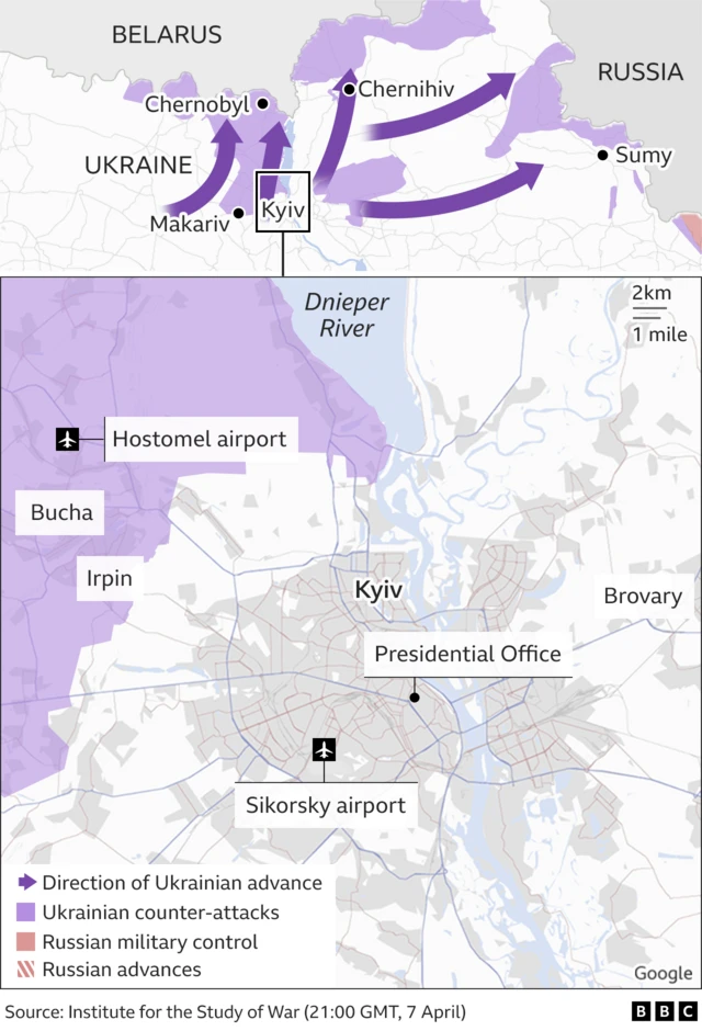 A map showing the advance of Ukrainian forces in the north of Ukraine