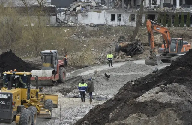 Rebuilding of bridge outside Kyiv