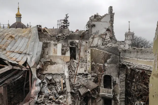 Destroyed theatre in Mariupol