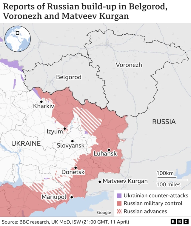 BBC News map showing Russian troop build-up in eastern Ukraine