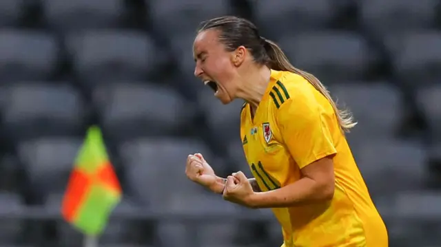 Wales' Natasha Harding celebrates goal